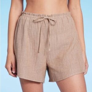 Women’s Pull On Cover Up Shorts Kona Sol Light Brown Striped XL